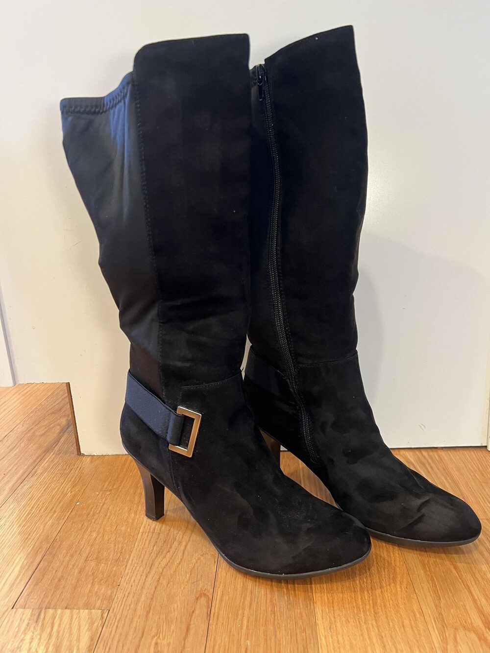 Kelly & Katie Boots Womens Size 9 Black Motif Tall Knee High Riding Buckle Zip